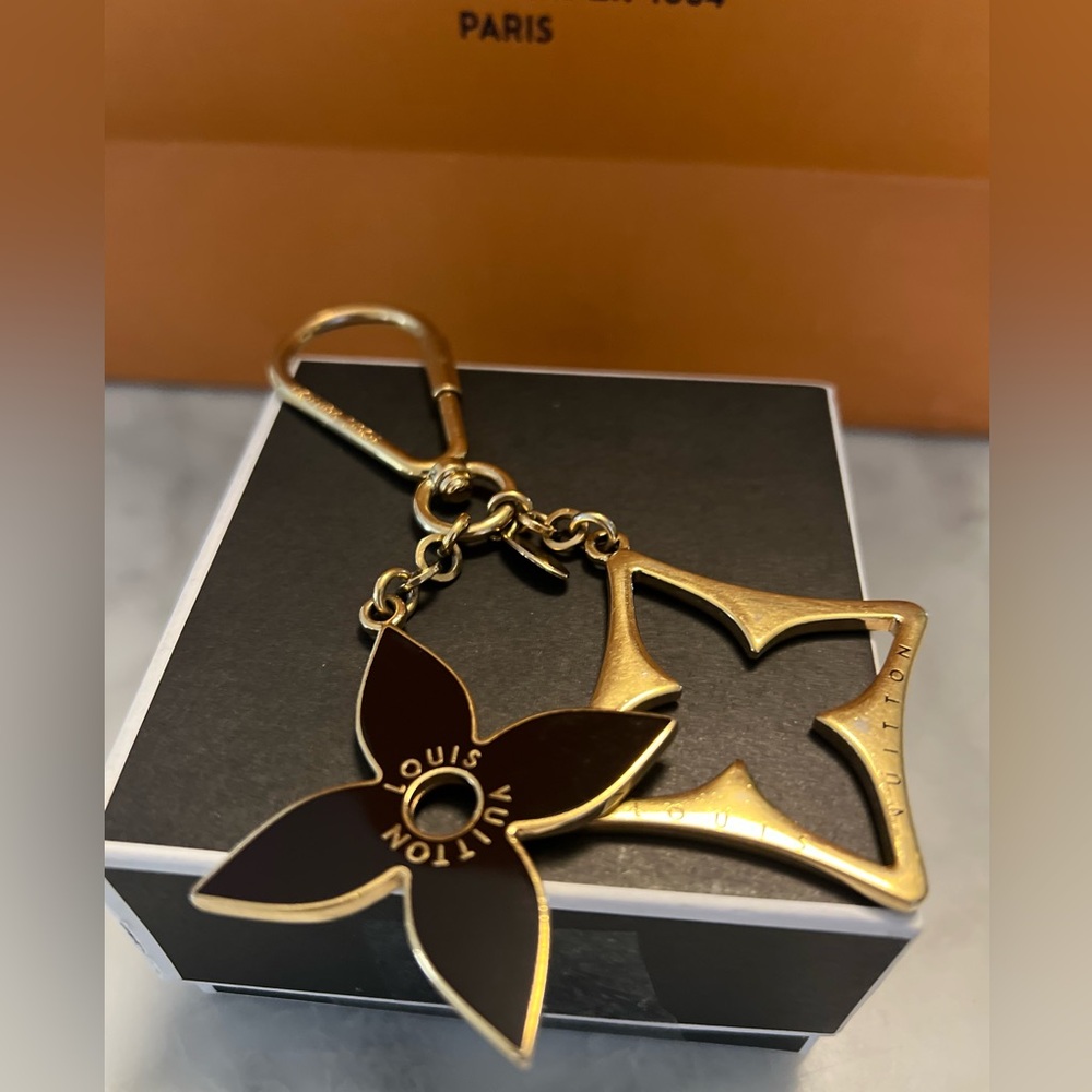 Louis Vuitton Gold and Black Floral Monogram Bag Charm/ Key Chain